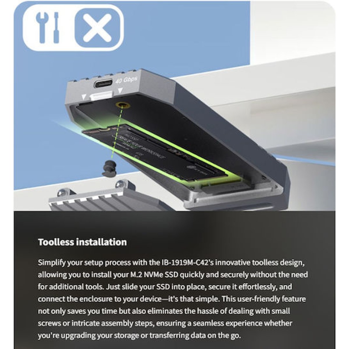 Icy Box Θήκη για Σκληρό Δίσκο M.2 PCI Express NVME με σύνδεση Type-C σε Ασημί χρώμα