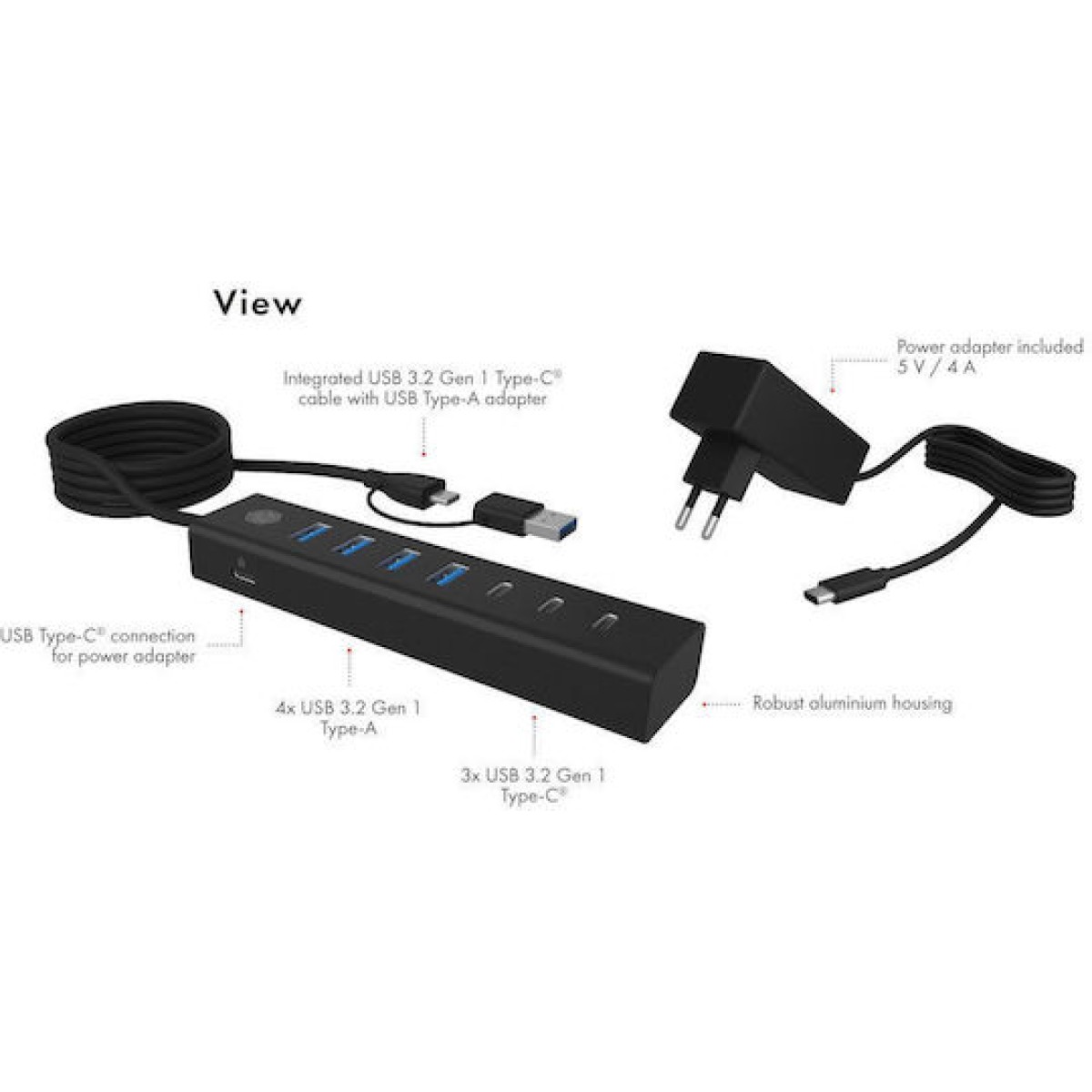 Icy Box USB 3.2 Hub 7 Θυρών με σύνδεση USB-A / USB-C