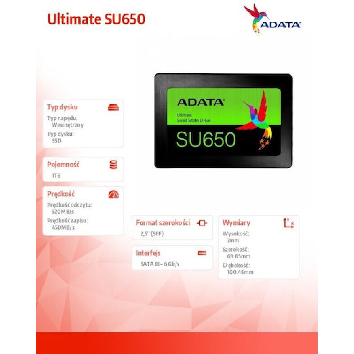 Adata Ultimate SU650 SSD 1TB 2.5'' SATA III