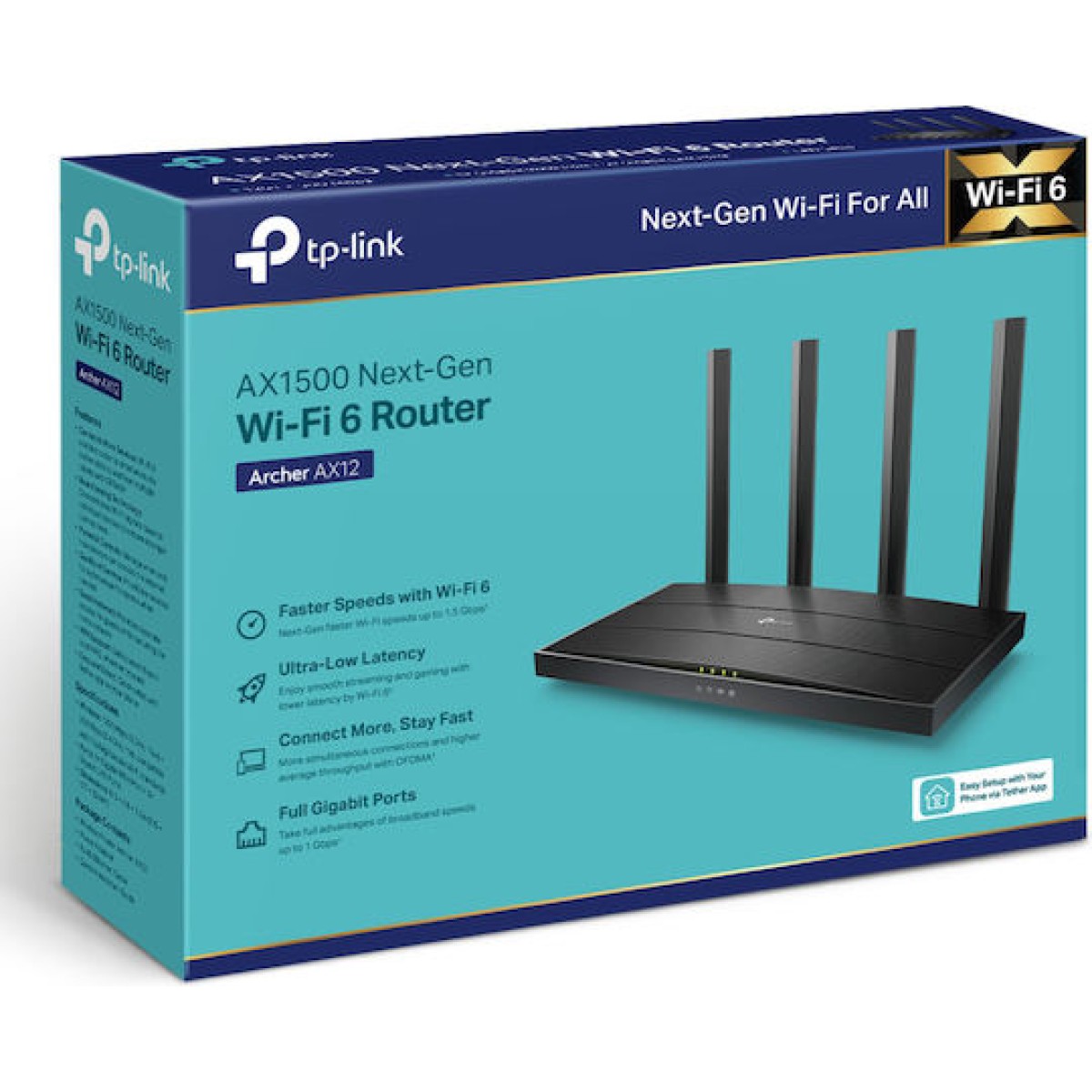 TP-LINK Archer AX12 v1 Ασύρματο Router Wi‑Fi 6 με 4 Θύρες Gigabit Ethernet