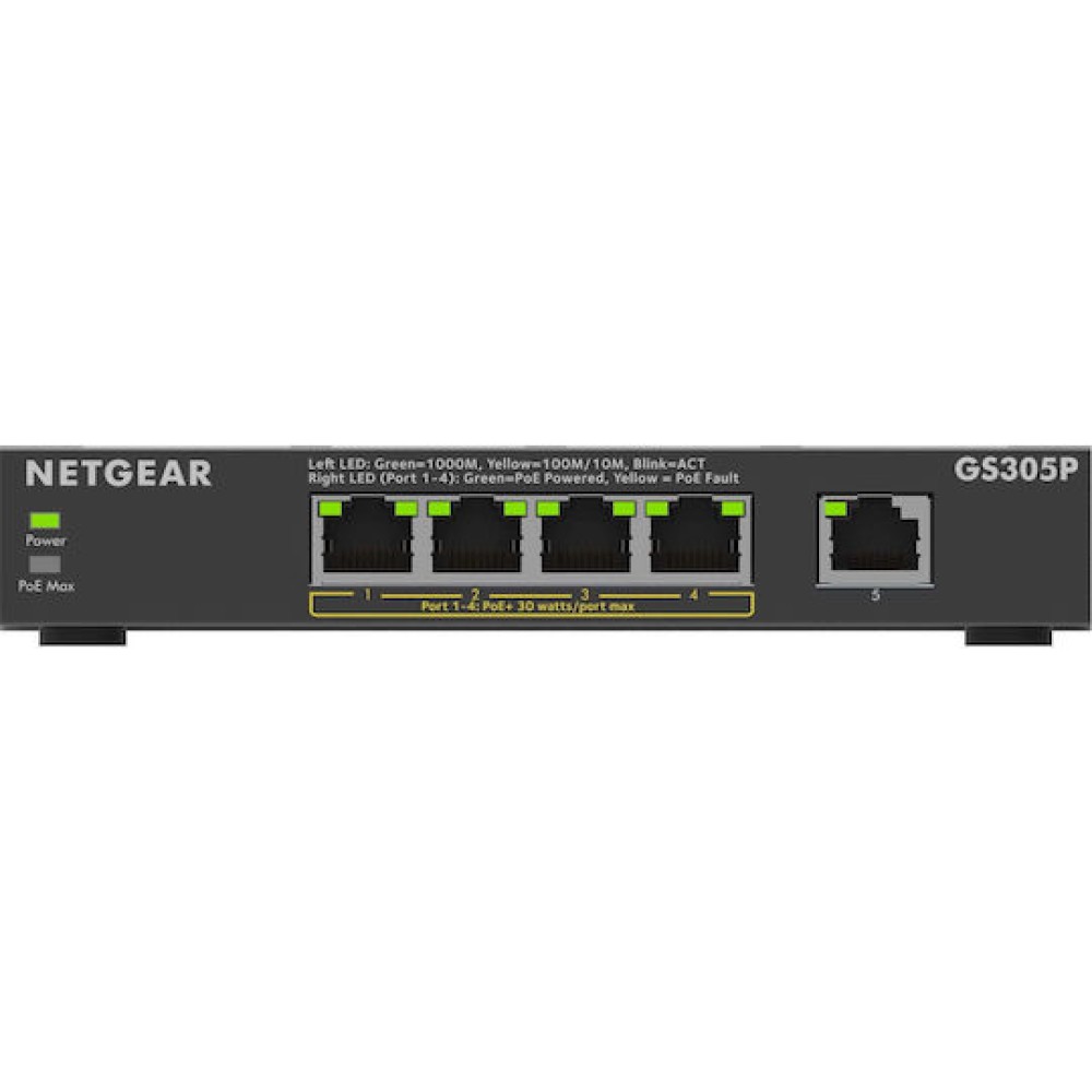 NetGear GS305P-300EUS Managed L3 PoE Switch με 4 Θύρες Gigabit (1Gbps) Ethernet
