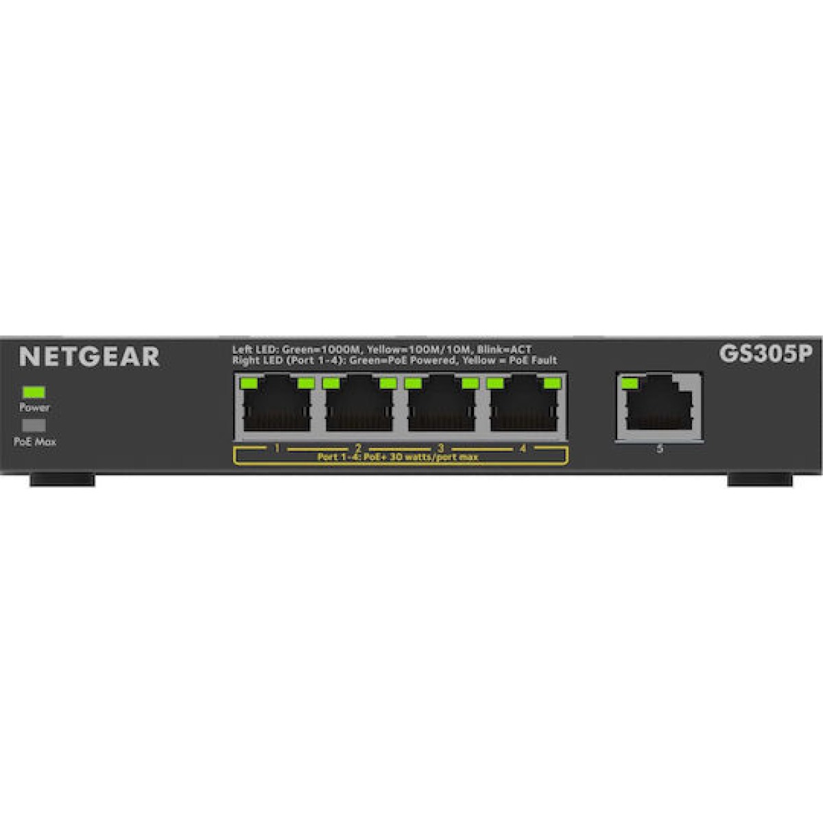 NetGear GS305P-300EUS Managed L3 PoE Switch με 4 Θύρες Gigabit (1Gbps) Ethernet