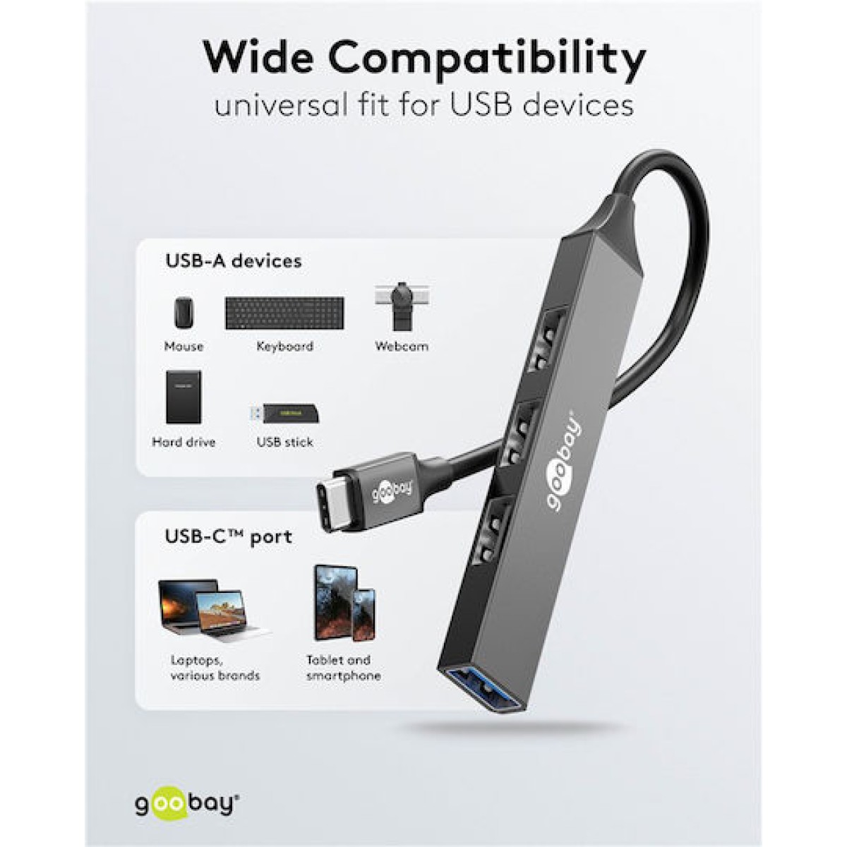 Goobay USB 3.2 Hub 4 Θυρών με σύνδεση USB-C Γκρι