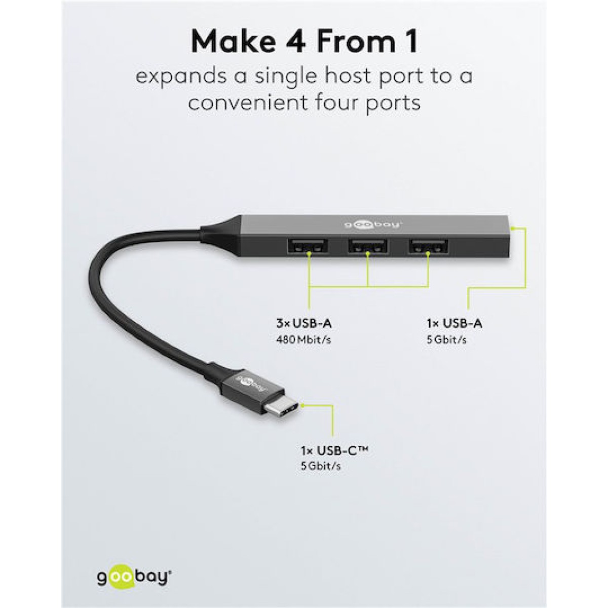 Goobay USB 3.2 Hub 4 Θυρών με σύνδεση USB-C Γκρι