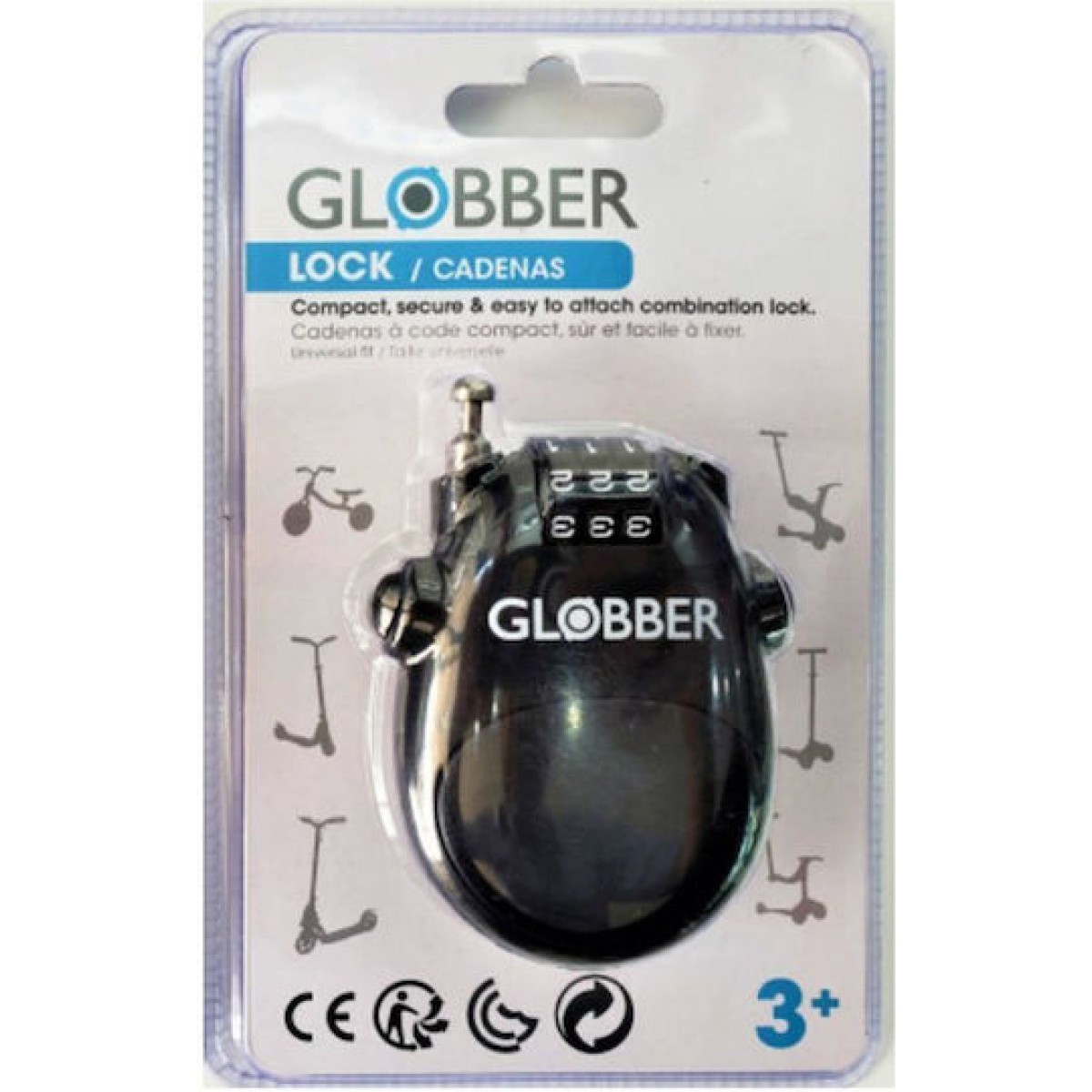 Globber Λουκέτο με Συρματόσχοινο Συνδυασμού Μαύρο