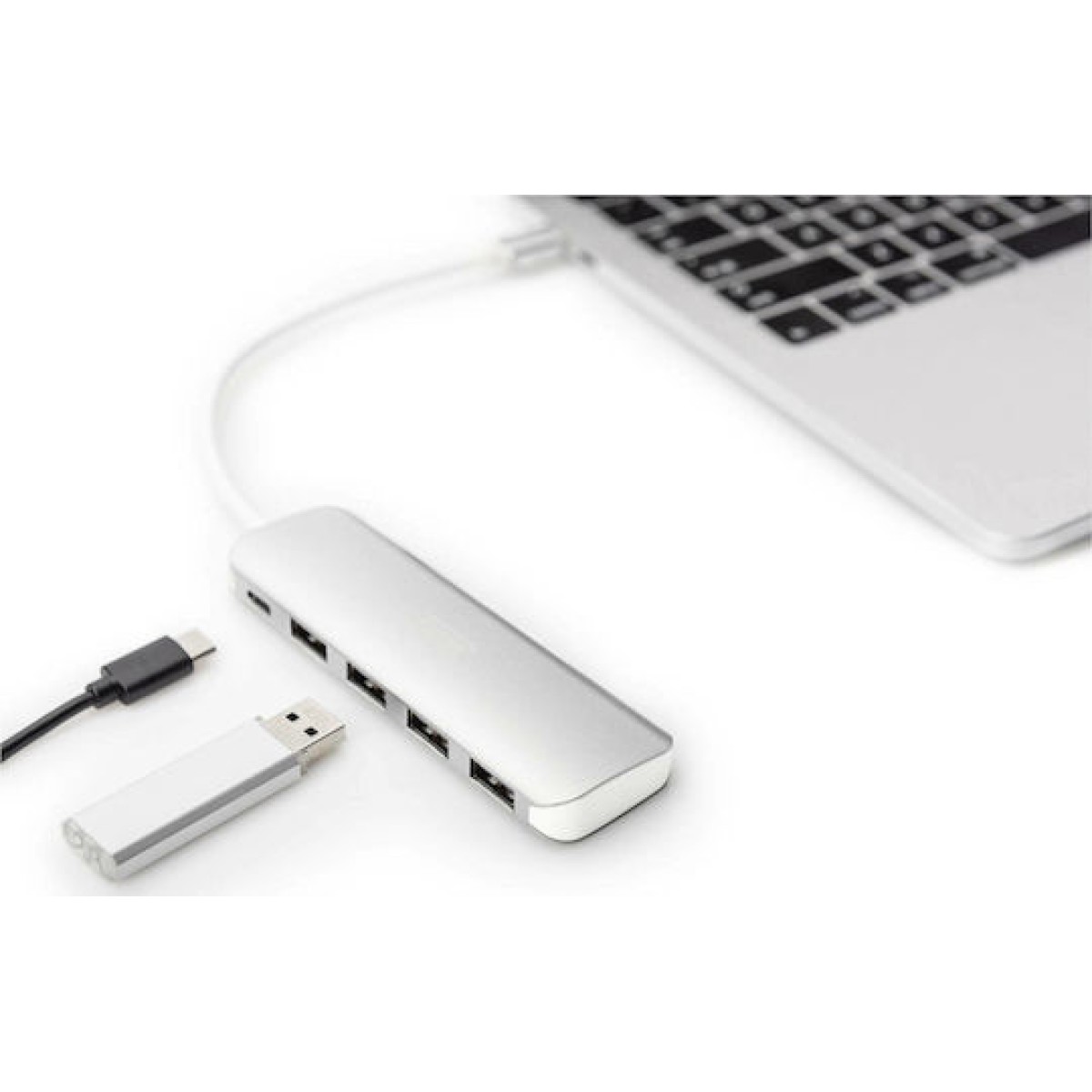 Digitus USB 3.0 Hub 5 Θυρών με σύνδεση USB-C & Θύρα Φόρτισης Ασημί