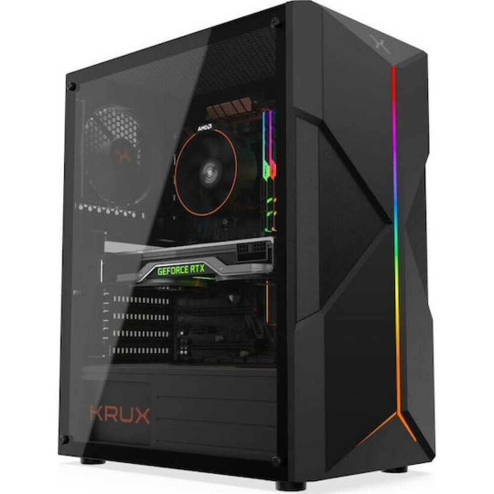 Krux Astral Gaming Midi Tower Κουτί Υπολογιστή με Πλαϊνό Παράθυρο και RGB Φωτισμό Μαύρο