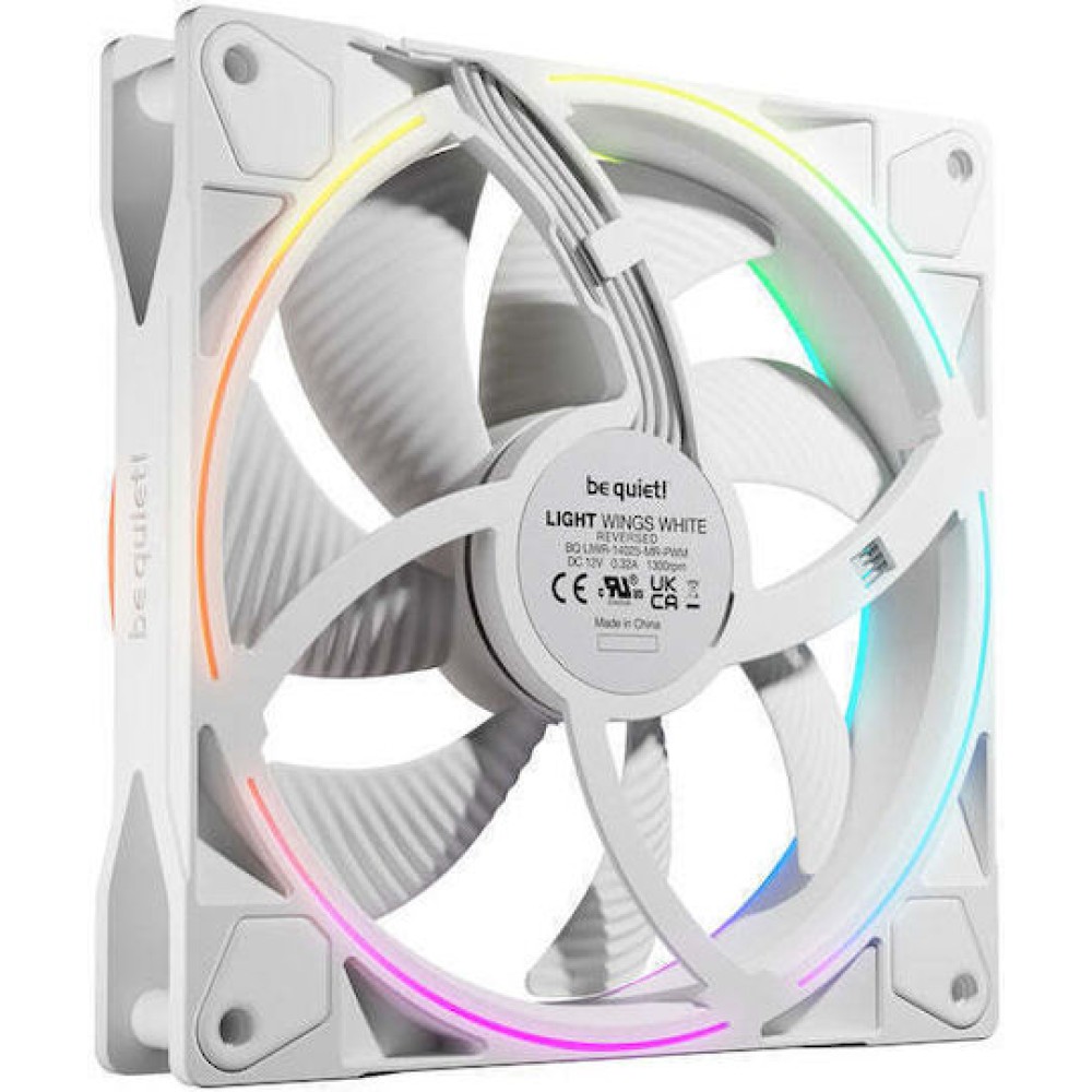 Be Quiet Light Wings Reverse Case Fan 140mm με ARGB Φωτισμό και Σύνδεση 4-Pin PWM Λευκό