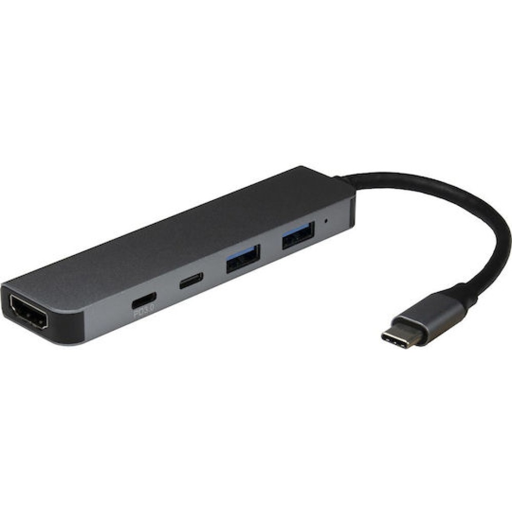 Inter-Tech USB 3.2 Hub 5 Θυρών με σύνδεση USB-C Γκρι