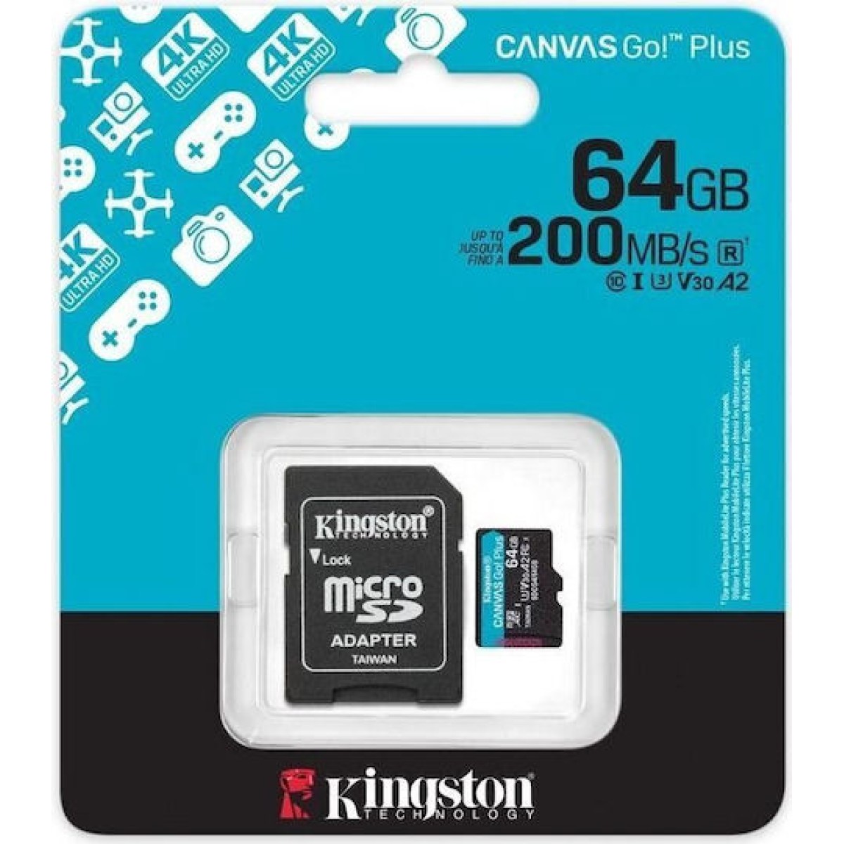 Kingston Canvas Go Plus microSDXC 64GB Class 10 U3 V30 A2 UHS-I με αντάπτορα