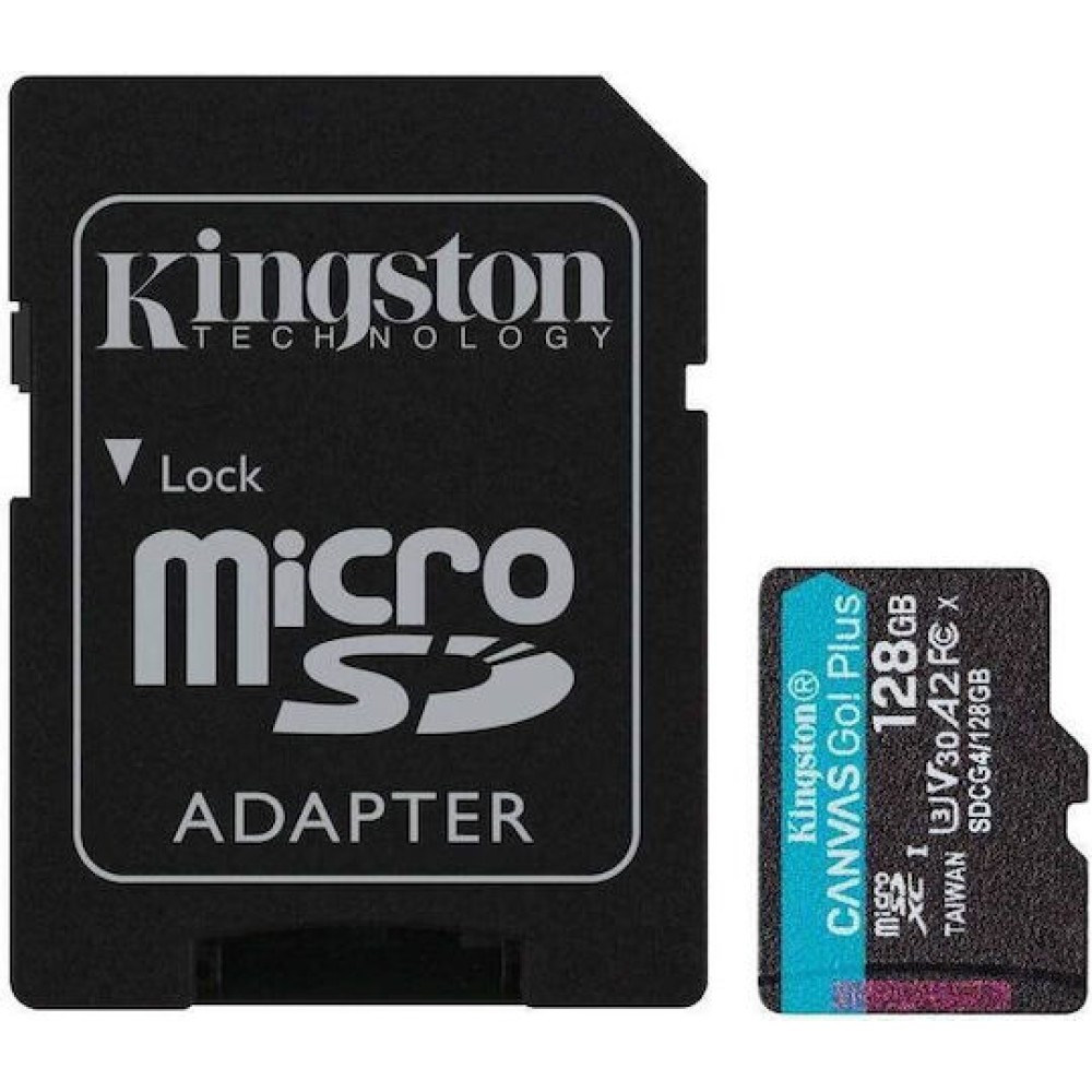 Kingston Canvas Go Plus microSDXC 128GB Class 10 U3 V30 A2 UHS-I με αντάπτορα