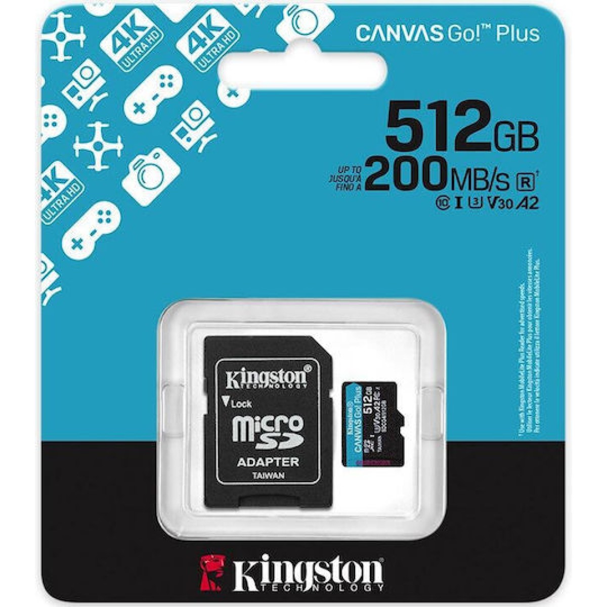 Kingston Canvas Go Plus SDXC 512GB Class 10 U3 V30 A2 UHS-I με αντάπτορα