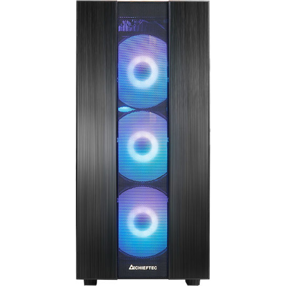 Chieftec Hunter 2 Gaming Midi Tower Κουτί Υπολογιστή με Πλαϊνό Παράθυρο και RGB Φωτισμό Μαύρο