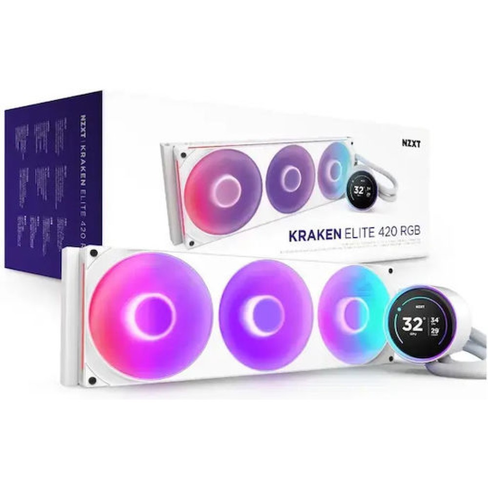 NZXT Kraken Elite 420 RGB Υδρόψυξη Επεξεργαστή Τριπλού Ανεμιστήρα 120mm για Socket AM4/AM5/1700/1200/115x Λευκή