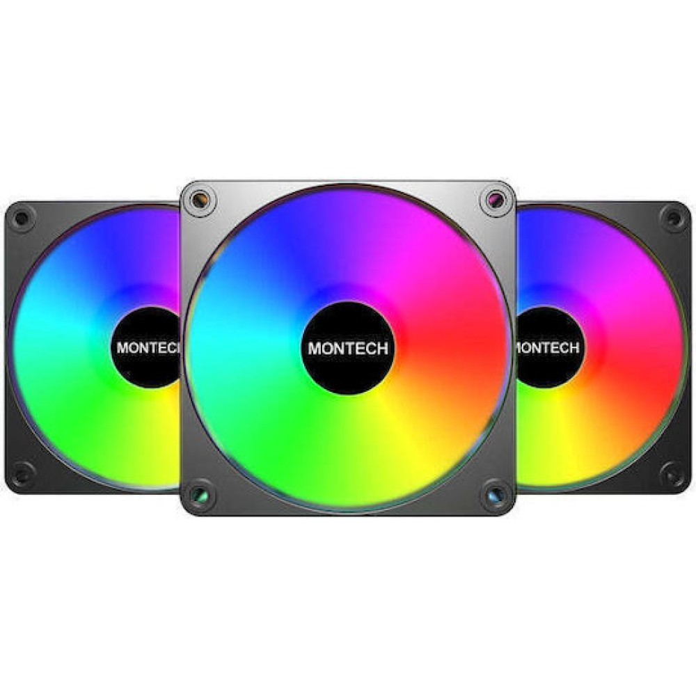 Montech GF120R V2 ARGB Reverse Case Fan με Σύνδεση 3-Pin / 4-Pin PWM 3τμχ