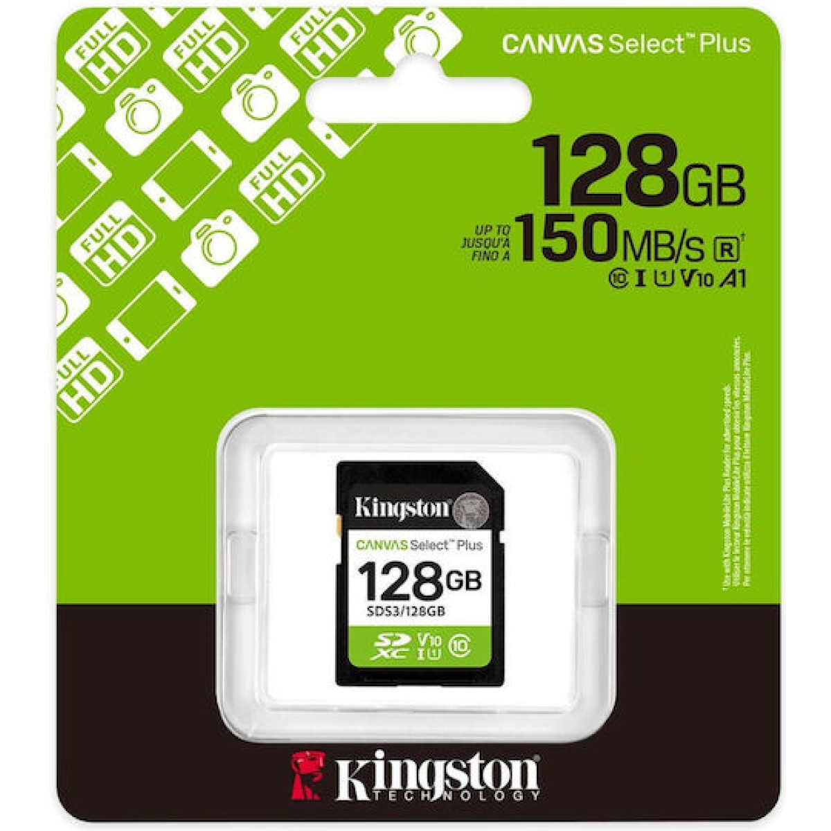 Kingston Canvas Select Plus SDXC 128GB Class 10 U1 V10 UHS-I με αντάπτορα
