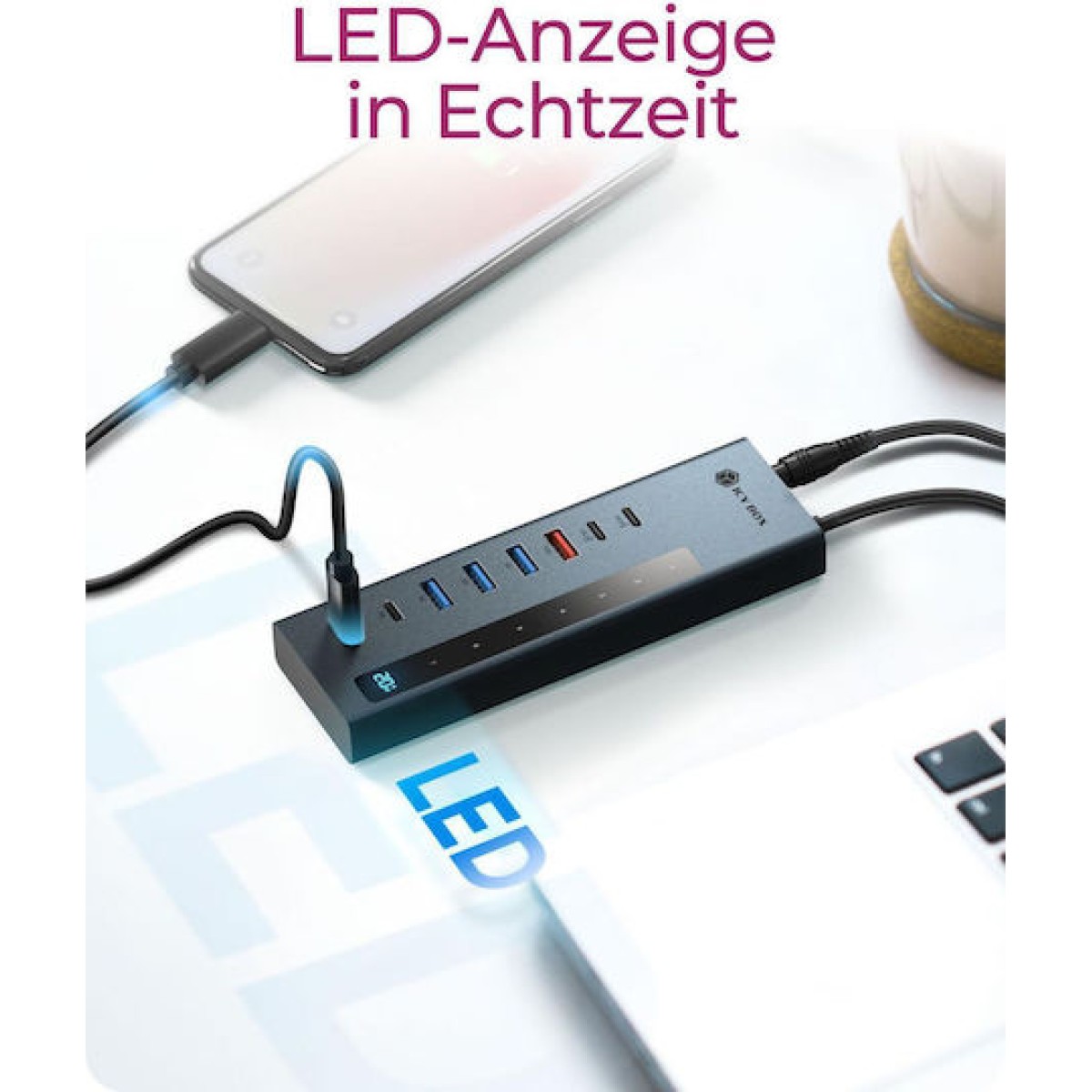 Icy Box Hub 9 Θυρών με σύνδεση USB-A Γκρι