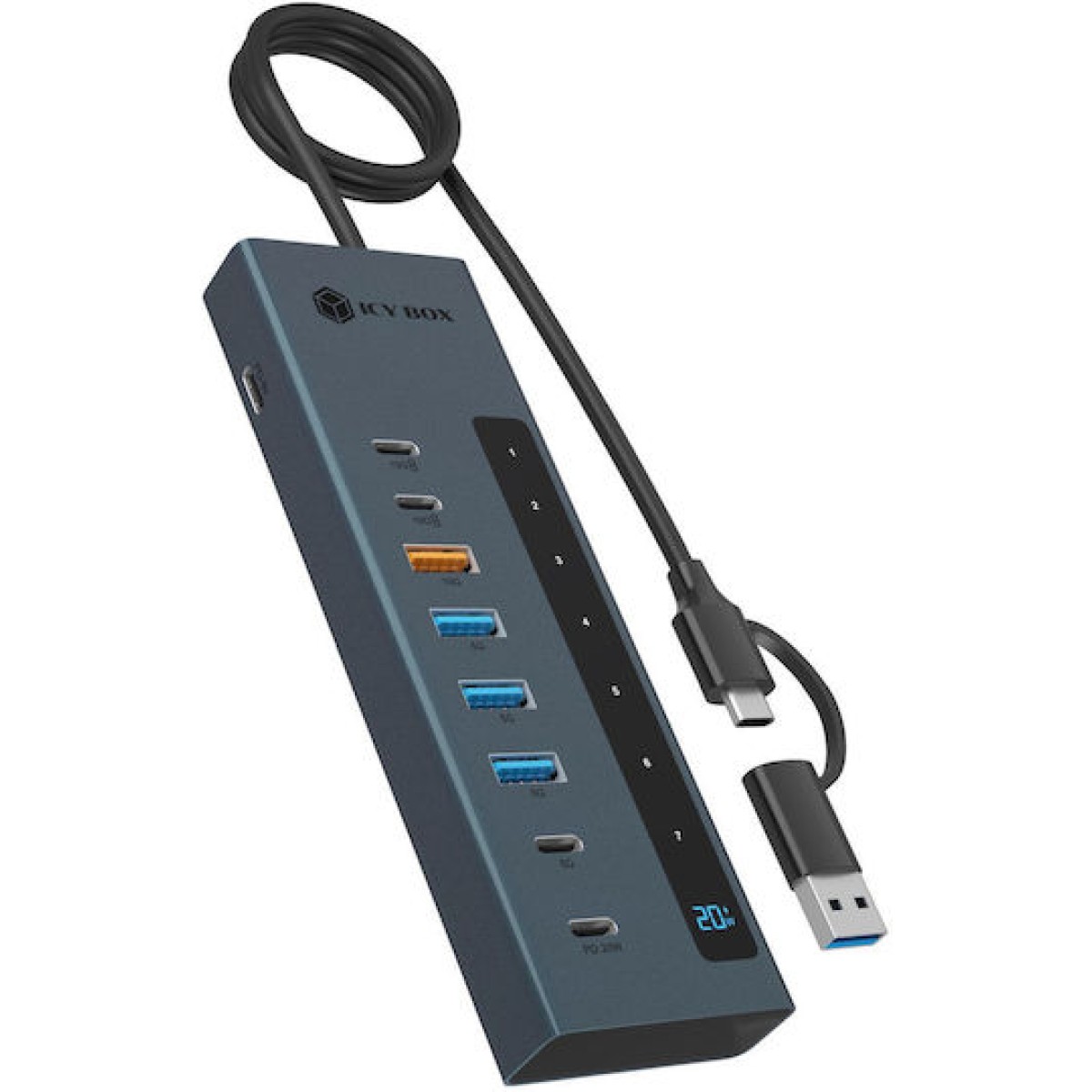 Icy Box Hub 9 Θυρών με σύνδεση USB-A Γκρι