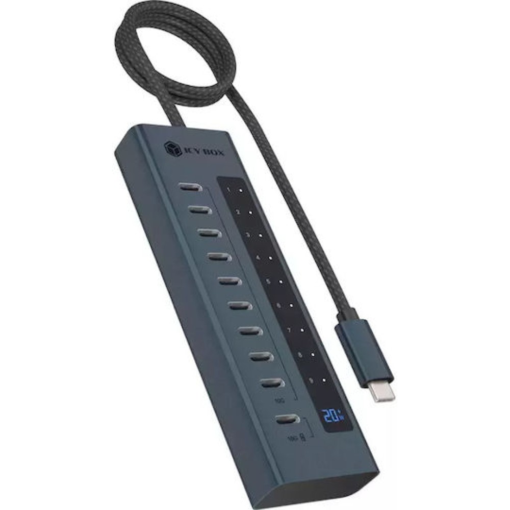 Icy Box USB 3.2 Hub 10 Θυρών με σύνδεση USB-C Γκρι