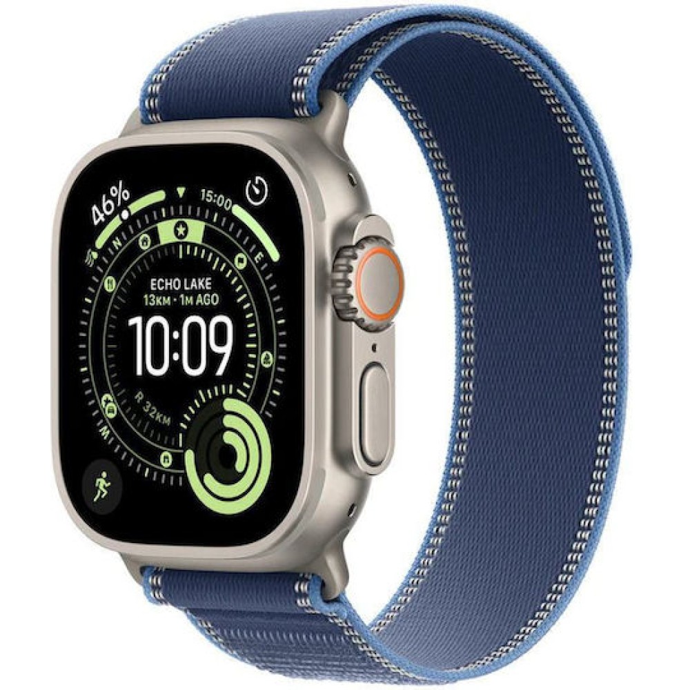 Apple Watch Ultra 3 Titanium 49mm Αδιάβροχο με eSIM και Παλμογράφο (Natural Titanium Case with Blue/Bright Blue Trail Loop - S/M)