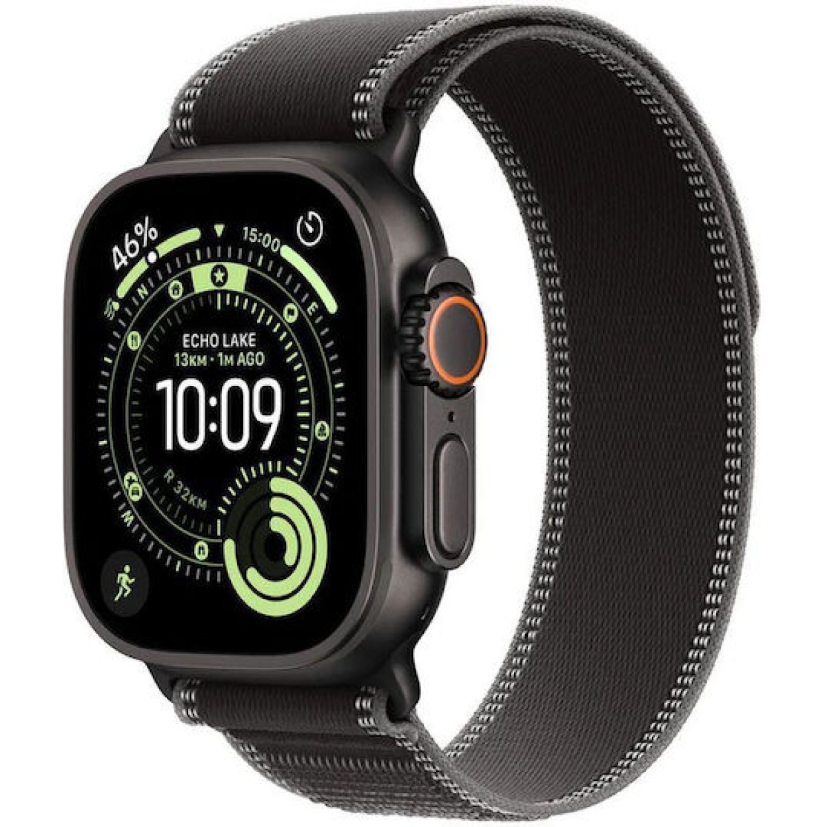 Apple Watch Ultra 3 Titanium 49mm Αδιάβροχο με eSIM και Παλμογράφο (Black Titanium Case with Black/Charcoal Trail Loop - M/L)