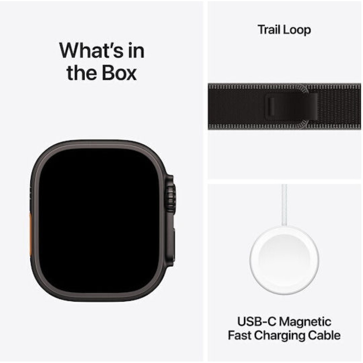 Apple Watch Ultra 3 Titanium 49mm Αδιάβροχο με eSIM και Παλμογράφο (Black Titanium Case with Black/Charcoal Trail Loop - M/L)