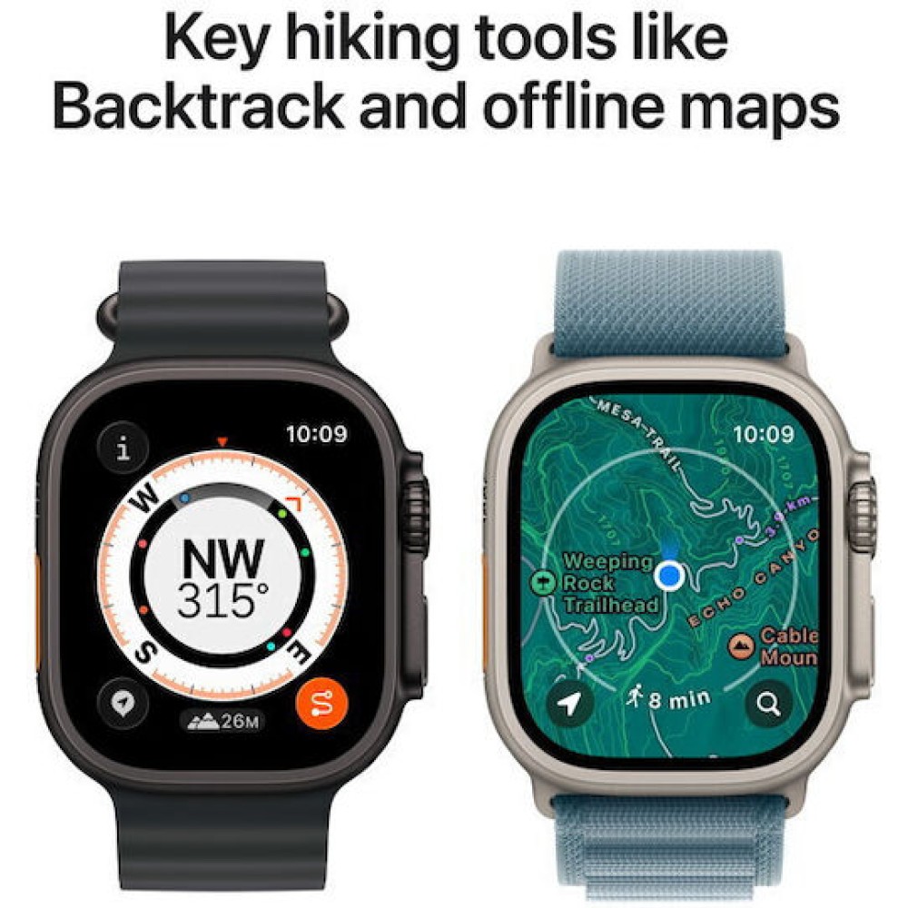 Apple Watch Ultra 3 Titanium 49mm Αδιάβροχο με eSIM και Παλμογράφο (Natural Titanium Case with Light Blue Alpine Loop - Medium)