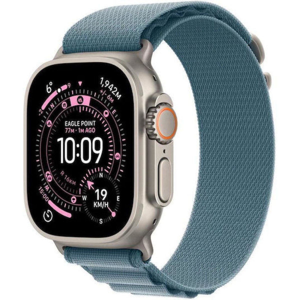 Apple Watch Ultra 3 Titanium 49mm Αδιάβροχο με eSIM και Παλμογράφο (Natural Titanium Case with Light Blue Alpine Loop - Medium)