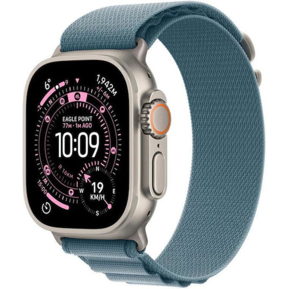Apple Watch Ultra 3 Titanium 49mm Αδιάβροχο με eSIM και Παλμογράφο (Natural Titanium Case with Light Blue Alpine Loop - Large)