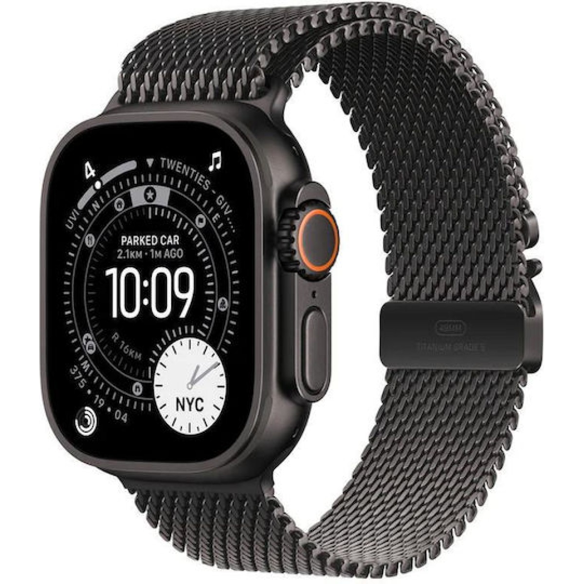 Apple Watch Ultra 3 Titanium 49mm Αδιάβροχο με eSIM και Παλμογράφο (Black Titanium Case with Black Titanium Milanese Loop - Medium)
