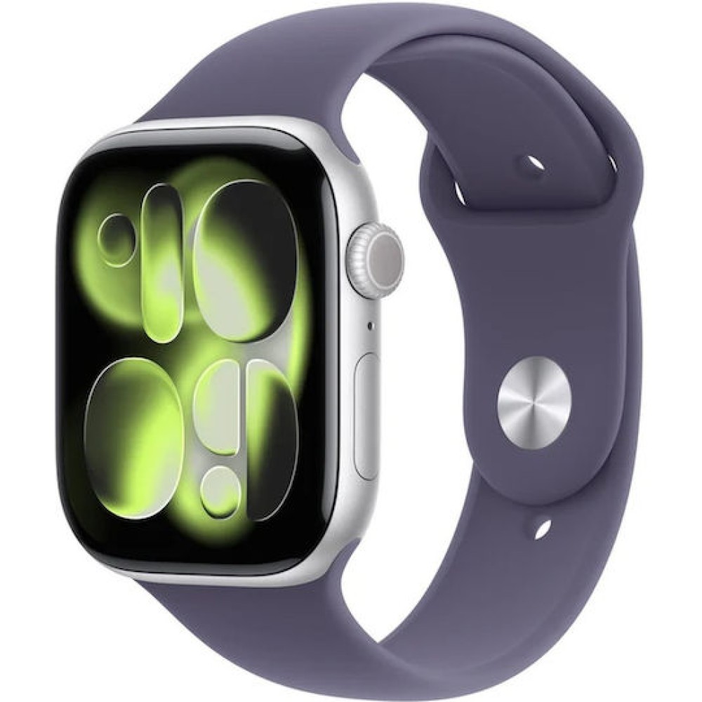 Apple Watch Series 11 Aluminium 46mm Αδιάβροχο με Παλμογράφο (Silver Aluminium Case with Purple Fog Sport Band - M/L)