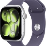 Apple Watch Series 11 Aluminium 46mm Αδιάβροχο με Παλμογράφο (Silver Aluminium Case with Purple Fog Sport Band - M/L)