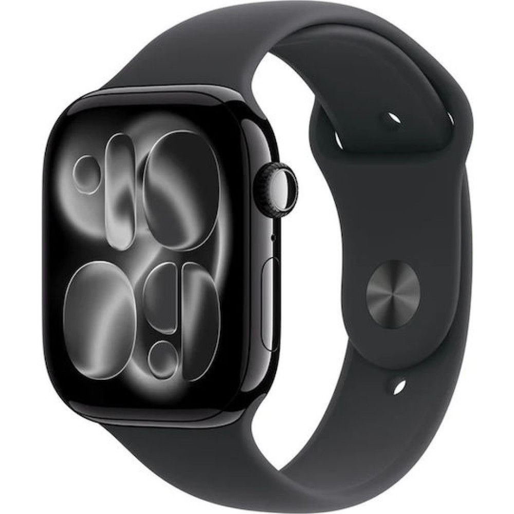 Apple Watch Series 11 Cellular Aluminium 46mm Αδιάβροχο με eSIM και Παλμογράφο (Jet Black Aluminium Case with Black Sport Band - M/L)