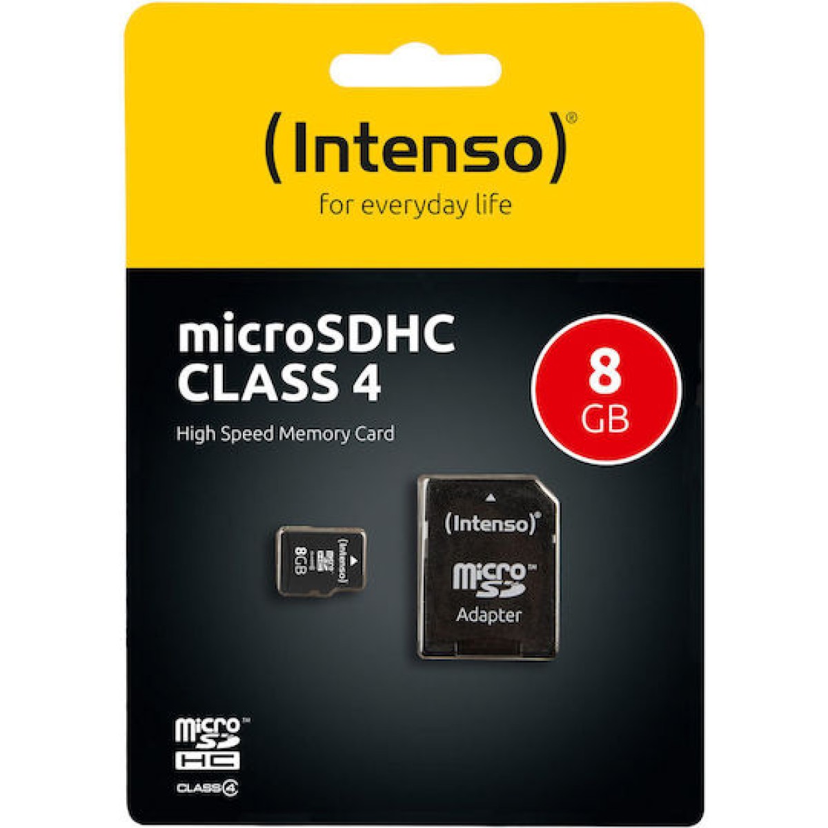Intenso microSDHC 8GB Class 4 Default Speed με αντάπτορα