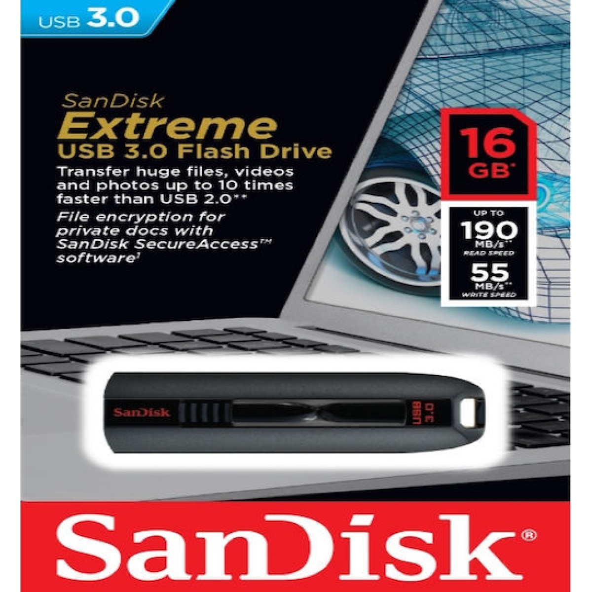 Sandisk Ultra 64GB USB 3.0 Stick Μαύρο