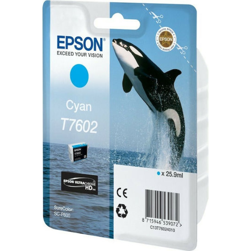 Epson T7602 Γνήσιο Μελάνι Εκτυπωτή InkJet Κυανό (C13T76024010)