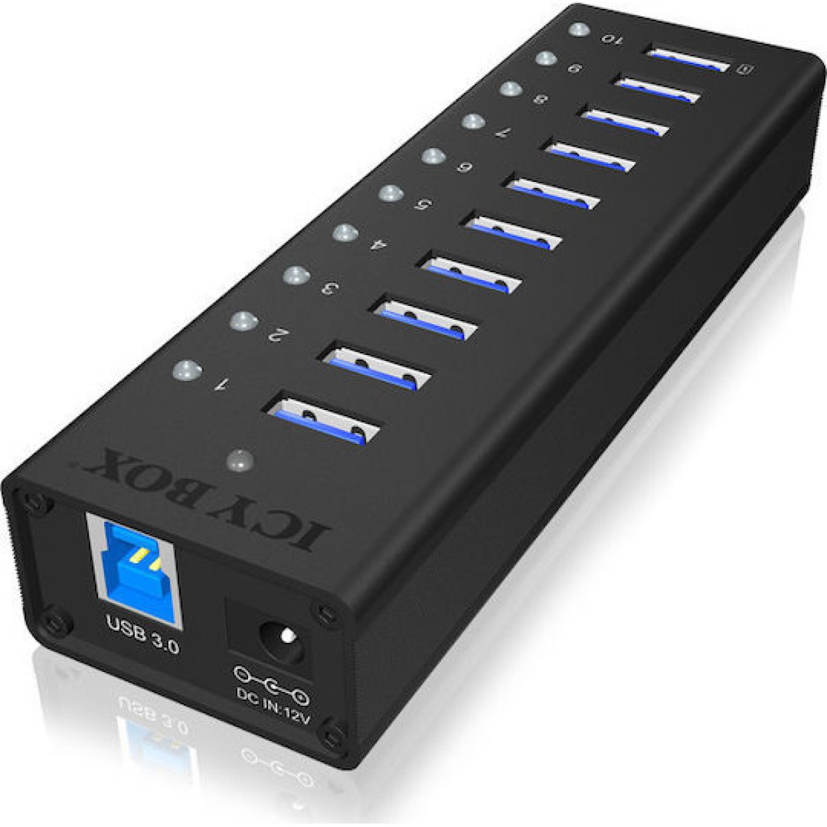 Icy Box USB 3.0 Hub 10 Θυρών με σύνδεση USB-A & Θύρα Φόρτισης και Εξωτερική Παροχή Ρεύματος