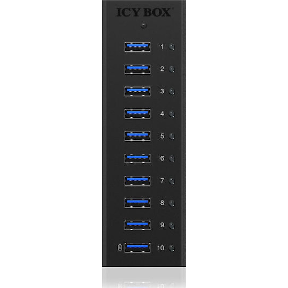 Icy Box USB 3.0 Hub 10 Θυρών με σύνδεση USB-A & Θύρα Φόρτισης και Εξωτερική Παροχή Ρεύματος
