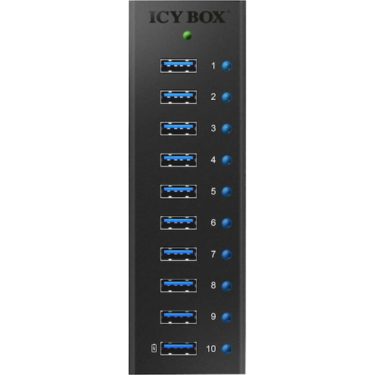 Icy Box USB 3.0 Hub 10 Θυρών με σύνδεση USB-A & Θύρα Φόρτισης και Εξωτερική Παροχή Ρεύματος