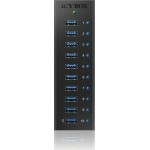 Icy Box USB 3.0 Hub 10 Θυρών με σύνδεση USB-A & Θύρα Φόρτισης και Εξωτερική Παροχή Ρεύματος