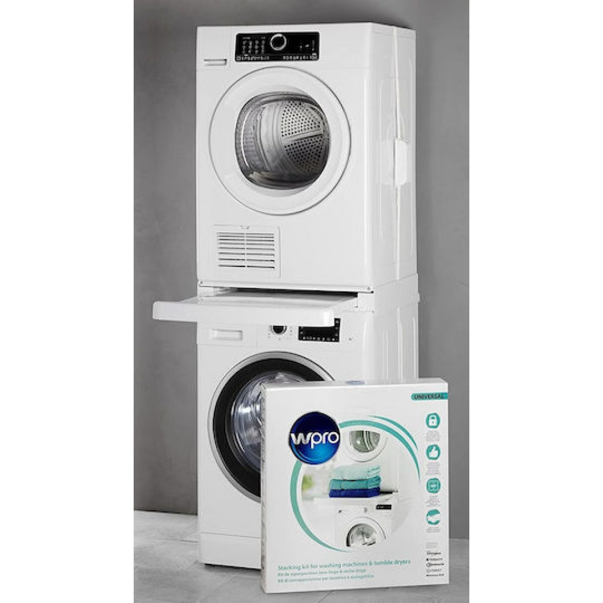 Wpro Universal Stacking Kit Συνδετικό Πλυντηρίου/Στεγνωτηρίου από Μέταλλο με Συρτάρι 62.5x57.5εκ. 484000008436