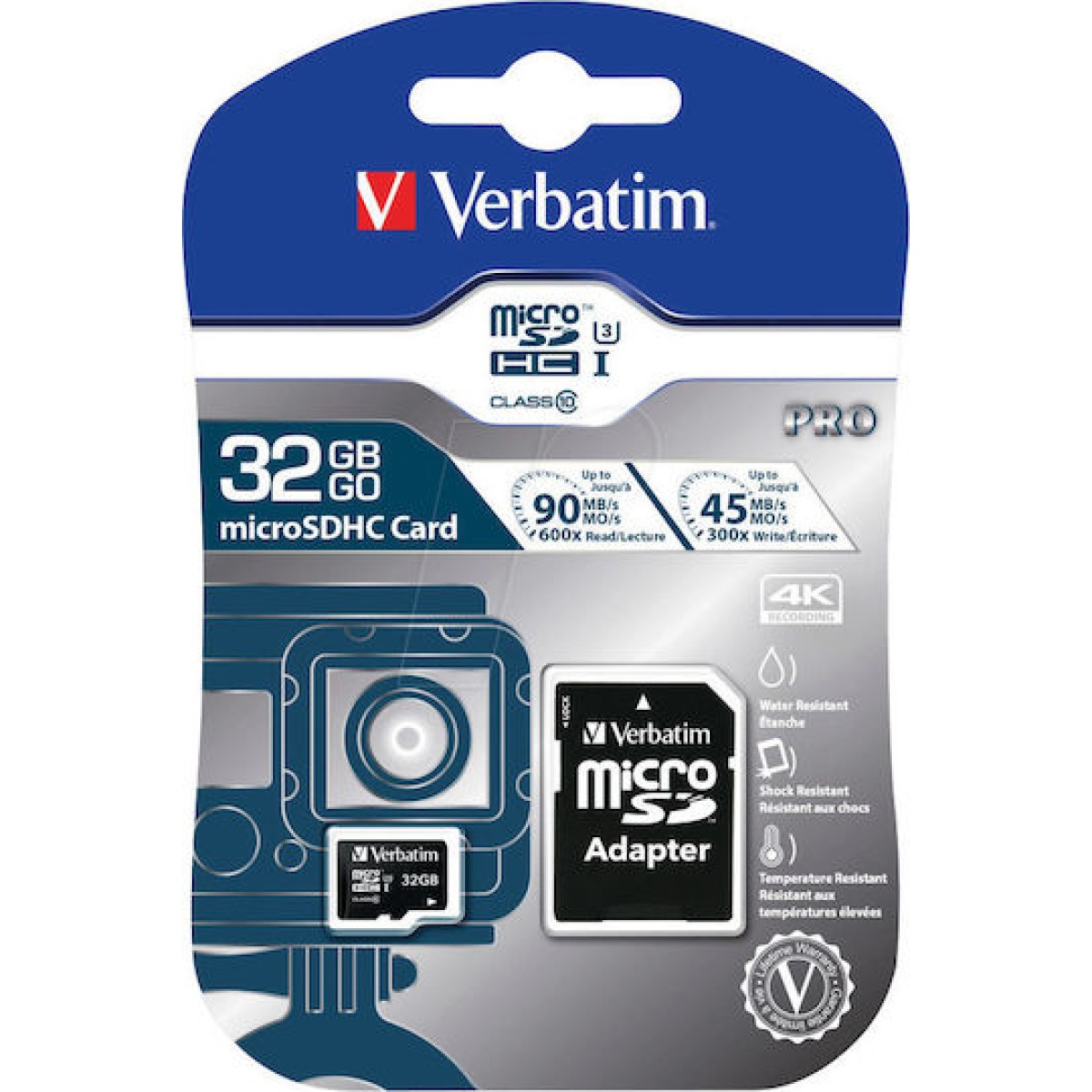 Verbatim Pro microSDHC 32GB Class 10 U3 UHS-I με αντάπτορα