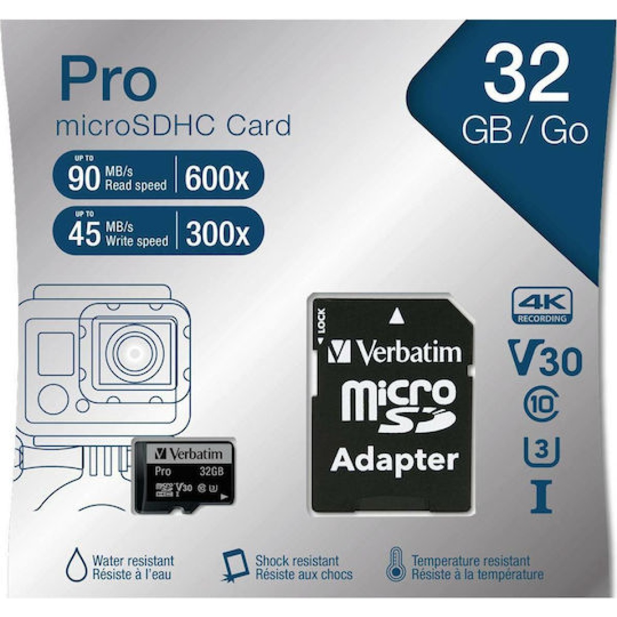 Verbatim Pro microSDHC 32GB Class 10 U3 UHS-I με αντάπτορα