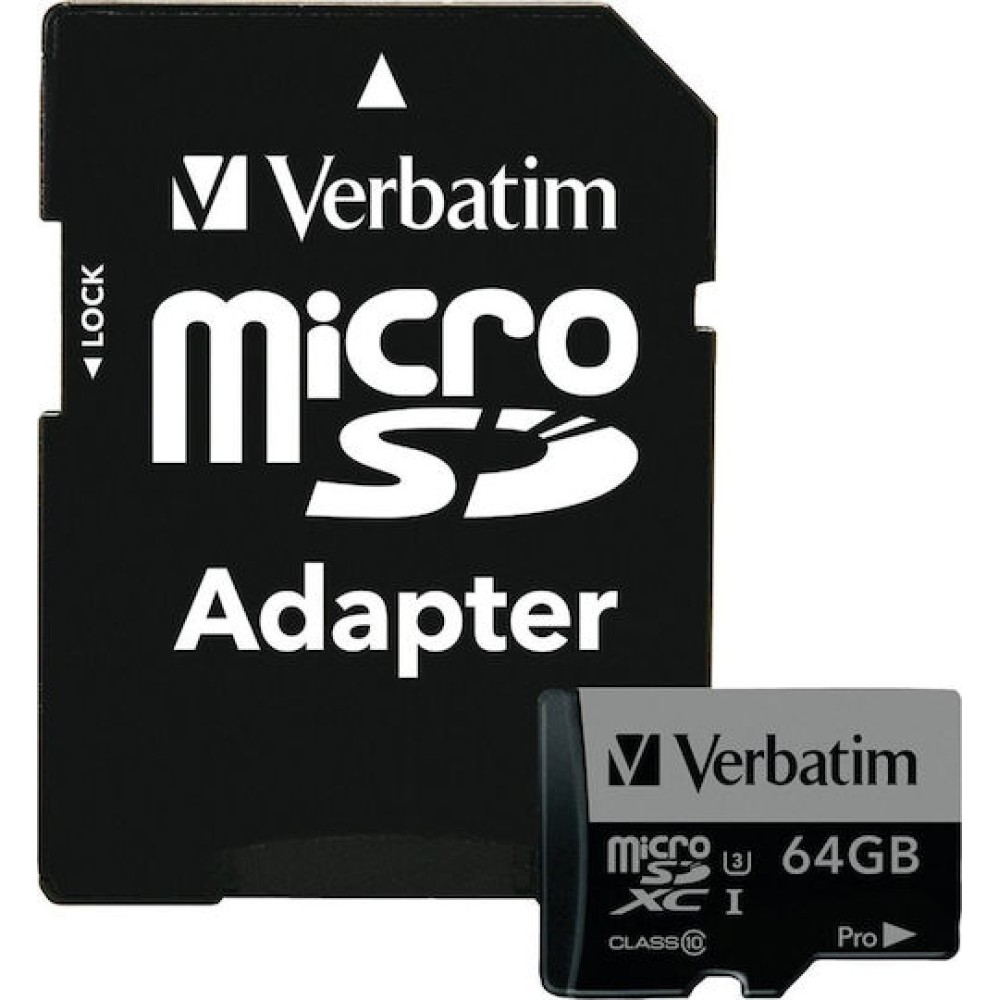 Verbatim Pro microSDXC 64GB Class 10 U3 UHS-I με αντάπτορα