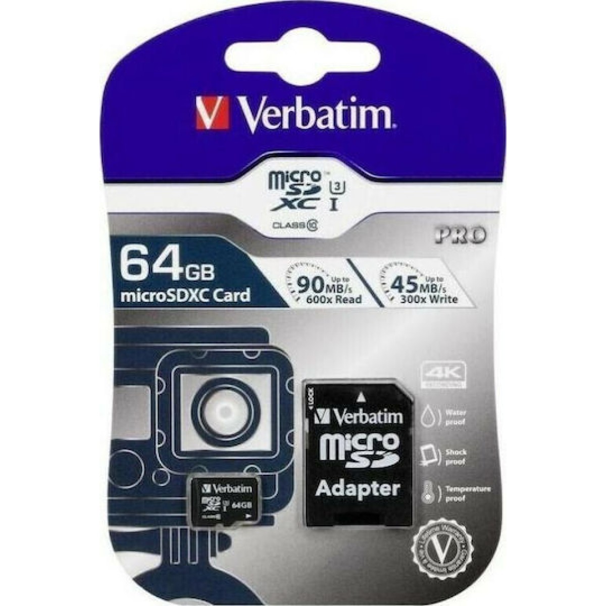 Verbatim Pro microSDXC 64GB Class 10 U3 UHS-I με αντάπτορα