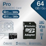 Verbatim Pro microSDXC 64GB Class 10 U3 UHS-I με αντάπτορα