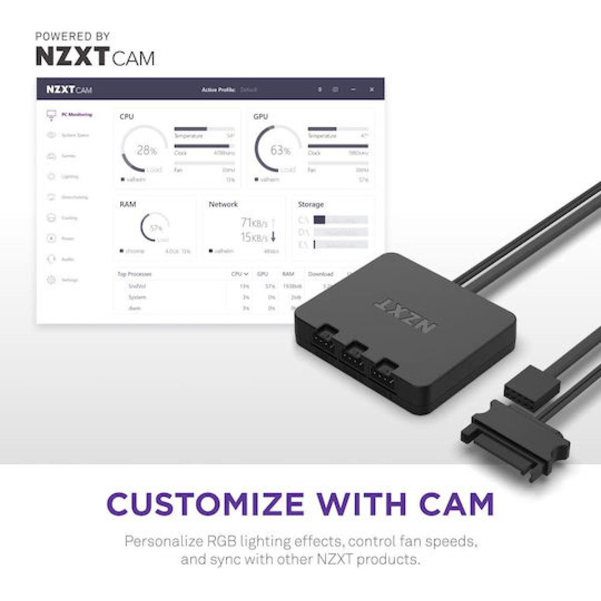 NZXT F120 RGB Duo Case Fan με Σύνδεση 4-Pin PWM 3τμχ