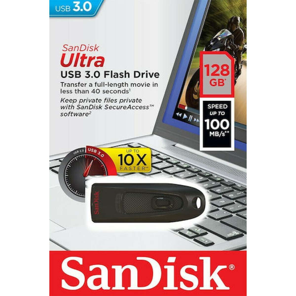 Sandisk Ultra 128GB USB 3.0 Stick Μαύρο