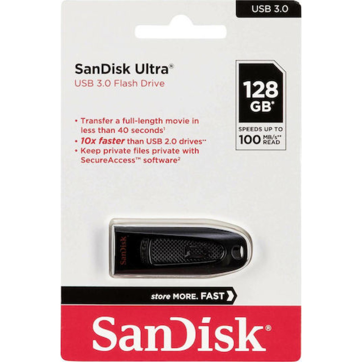 Sandisk Ultra 128GB USB 3.0 Stick Μαύρο