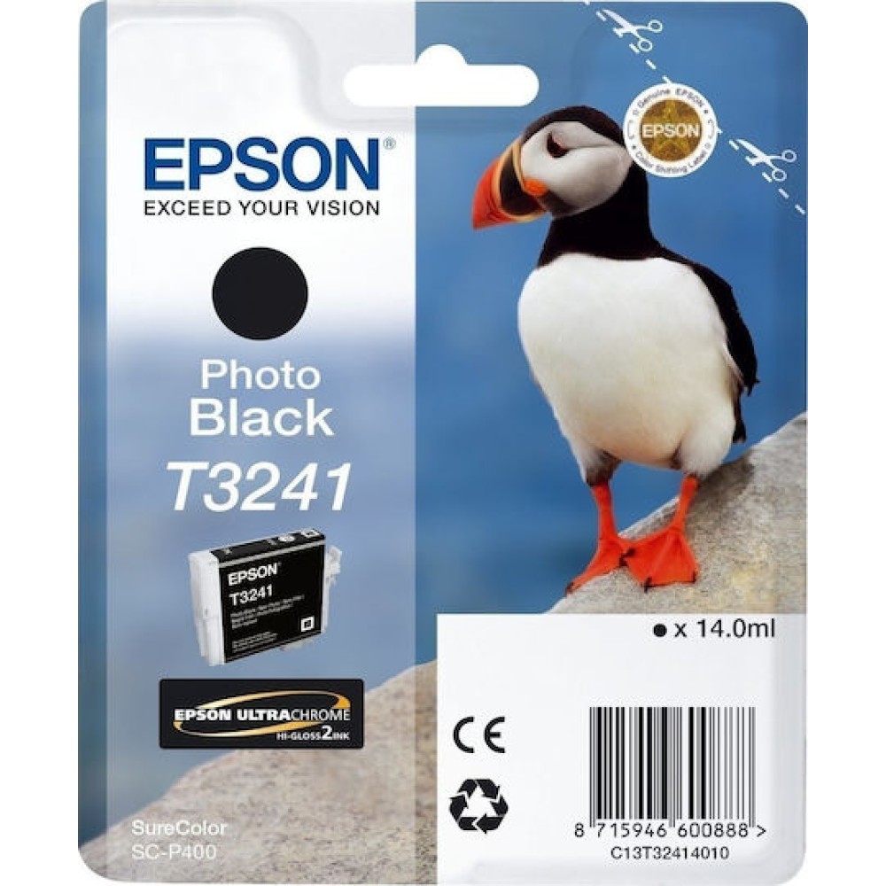 Epson T3241 Γνήσιο Μελάνι Εκτυπωτή InkJet Photo Μαύρο (C13T32414010)